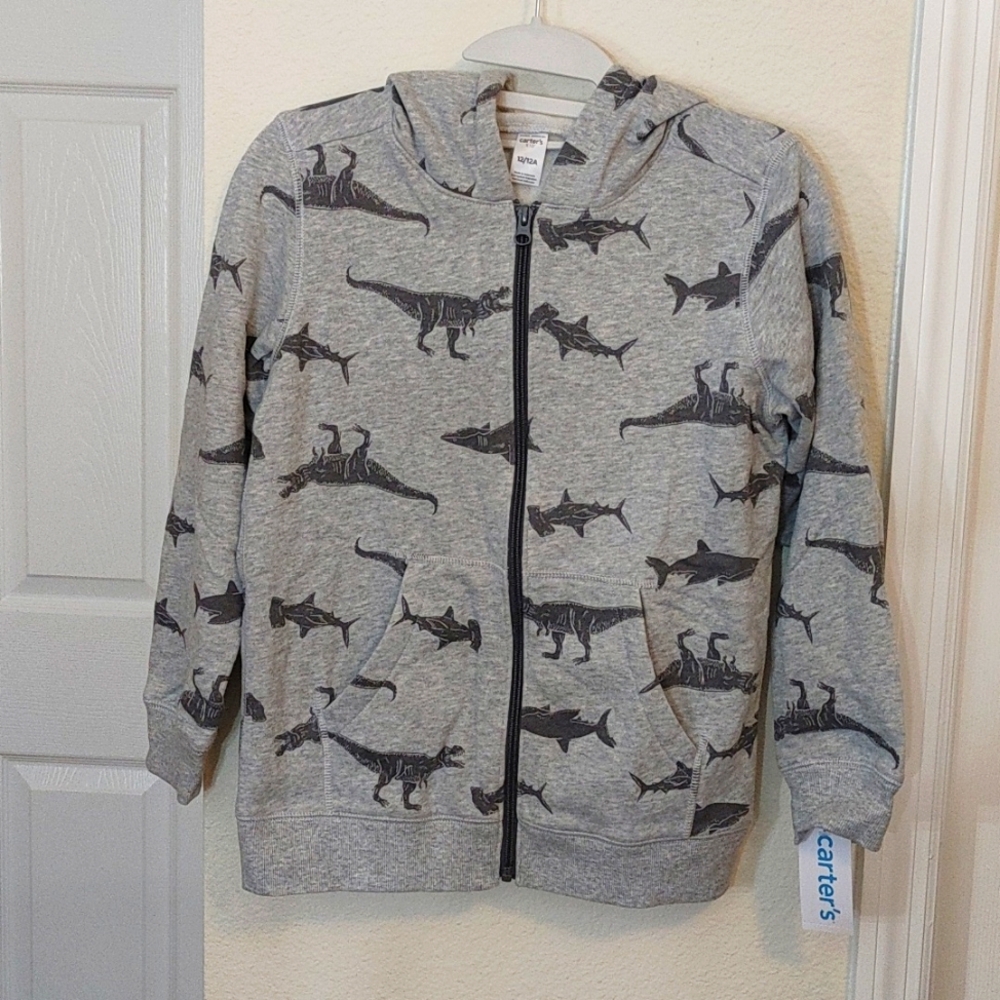 Carter's zip up boys Gray hoodie sweater size 12 NWT.